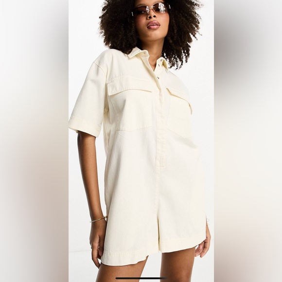 ASOS DESIGN twill oversized romper - Cream - Picture 2 of 2